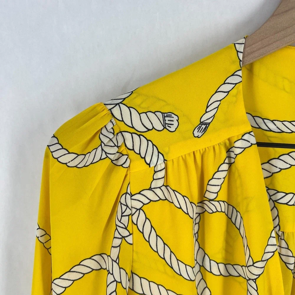 Cabi Reef Knot Blouse Womens Small Yellow Nautical Rope Anchor V Neck Pleated - Picture 3 of 16
